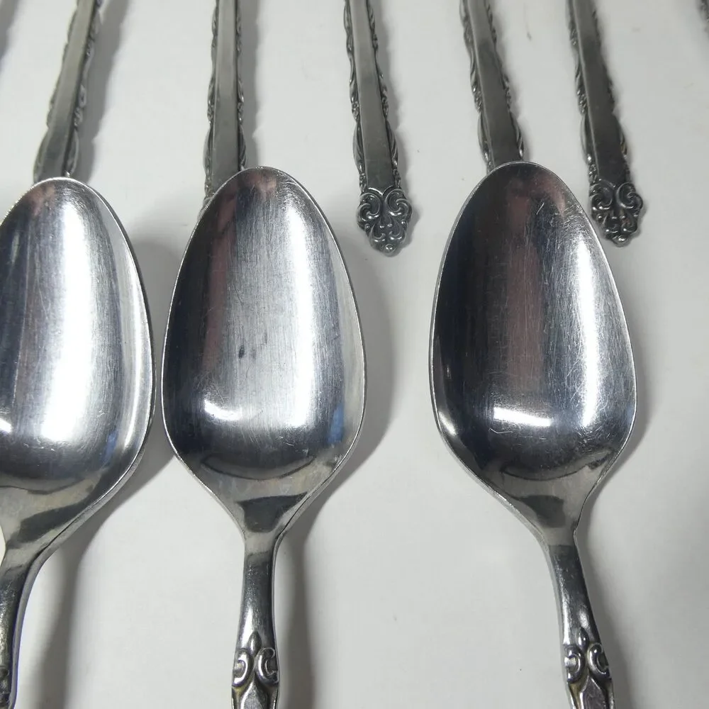 Ekco Eterna Mary Ellen Flatware Lot Stainless 17pcs Teaspoons Soup Spoon Vtg MCM